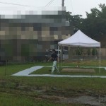大雨の中の地鎮祭